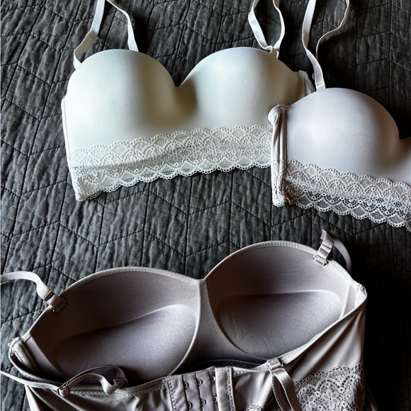 NWOT -Elegant Lace Trimmed Bralette Set of 3 - Ivory, Cream, Latte - Picture 2 of 9